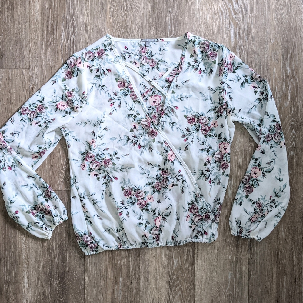 Charlotte Russe wrap floral roses Blouse shirt
